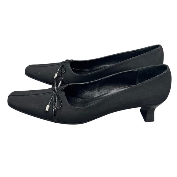 Vaneli Black Square Toe Bow Accent Loafer Style Kitten Heel Dress Shoe Women 8.5 - Picture 3 of 9